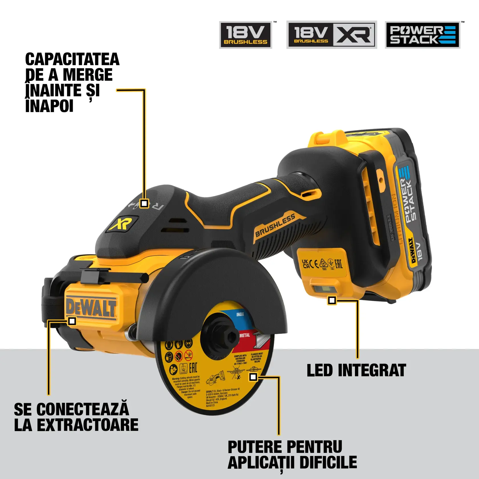 Sculă de debitat de 76 MM, cu motor fără perii, XR de 18 V - 1 X POWERSTACK™