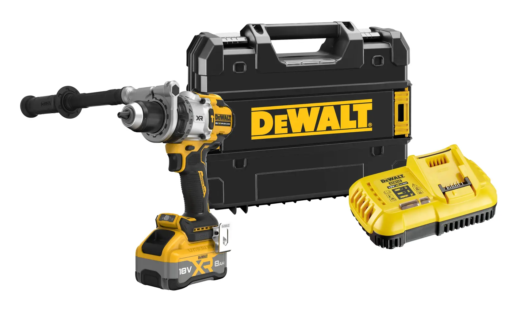 Mașină de găurit cu percuție Premium XR, motor fără perii, 18 V - 1 batere de 8,0 Ah