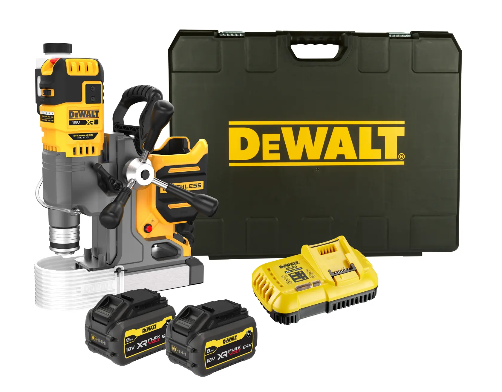 MAȘINĂ DE GĂURIT CU TALPĂ MAGNETICĂ XR DE 18 V CU MAGNET PERMANENT - 2 X 9 AH GFN