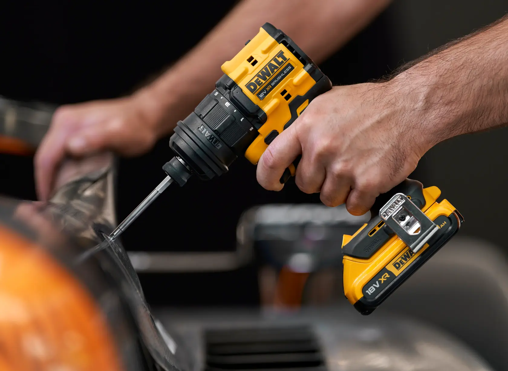DEWALT drill used in action. Photography. SKUs: DCD803D2T-QW, DCD803D2T.