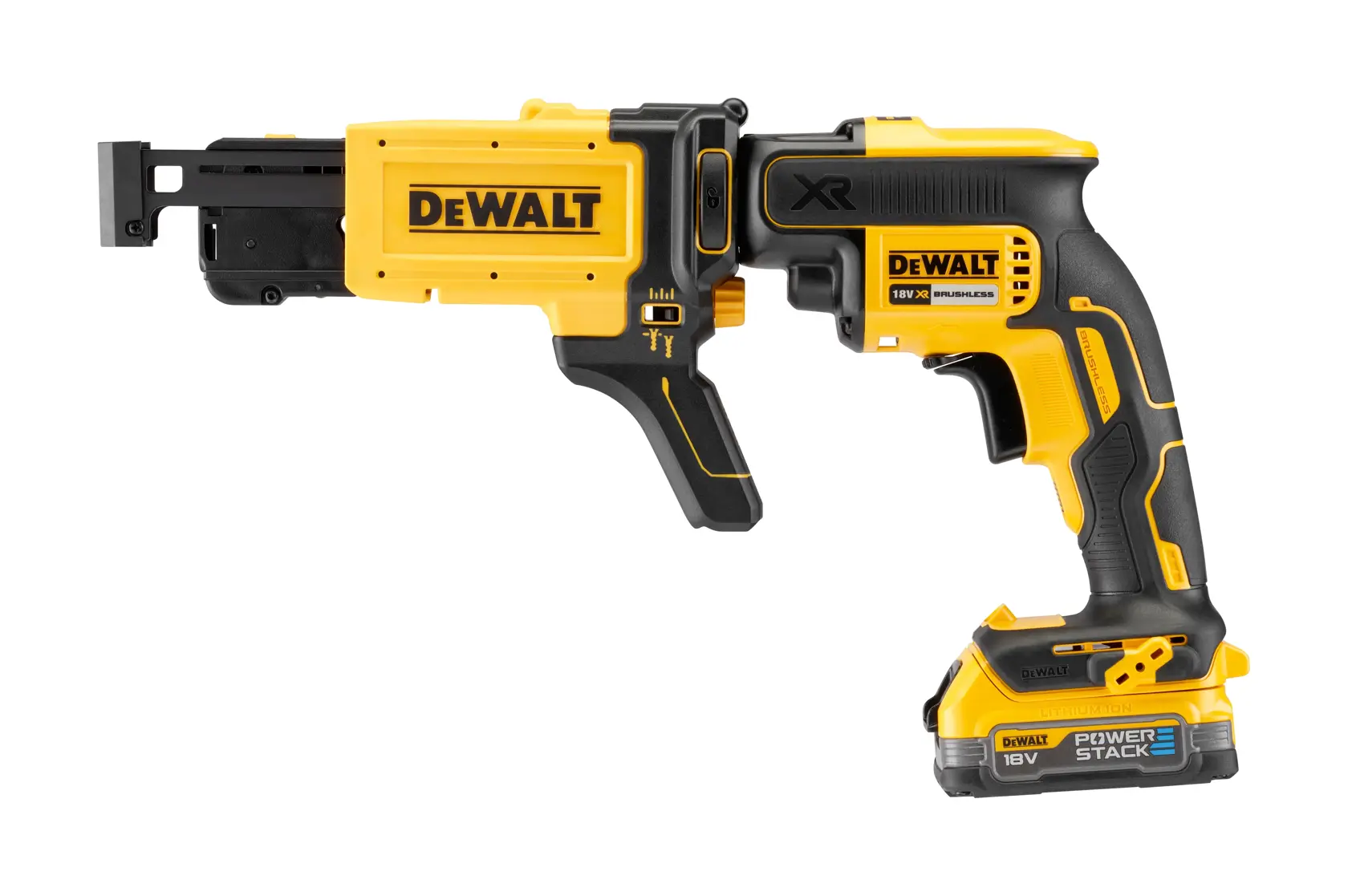 Mașină de înșurubat pentru gips-carton cu alimentare automată din bandă DEWALT® 18V XR® cu motor fără perii, 1 x POWERSTACK™ 1.7Ah