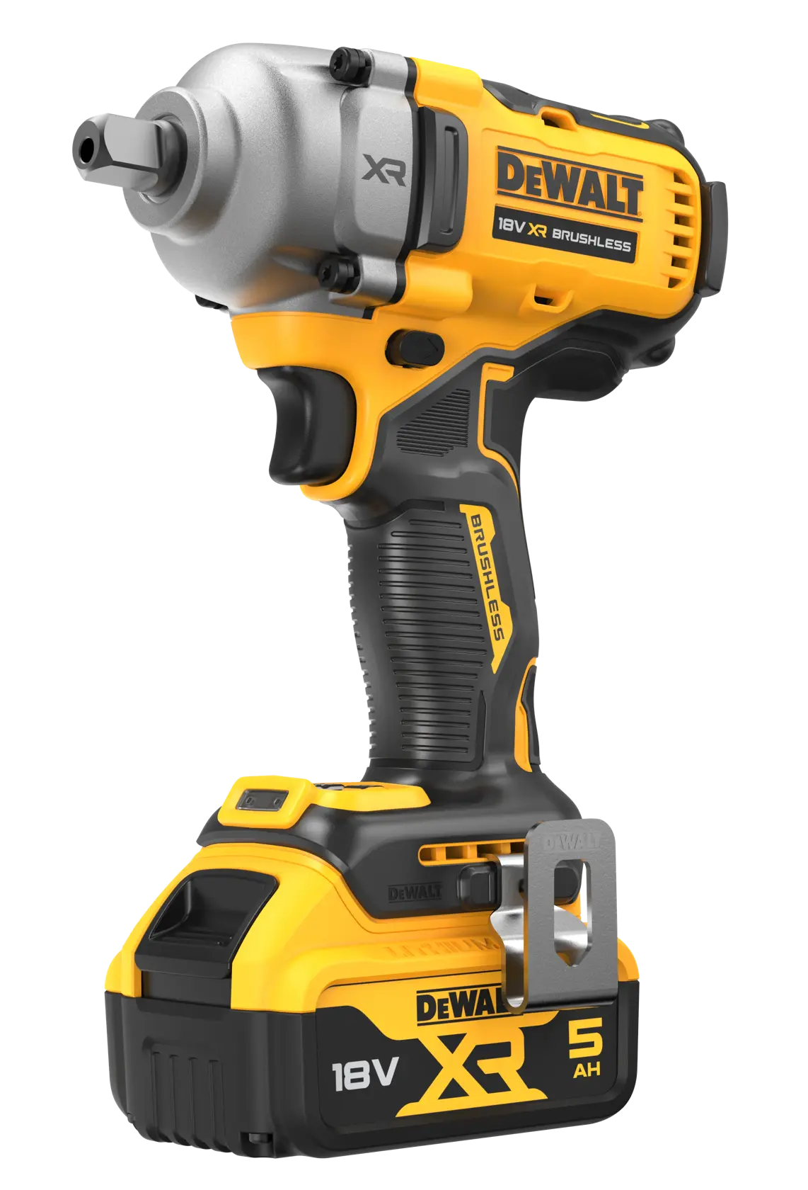 Cheie de impact DEWALT® 18V XR® 1/2" cu motor fără perii, cuplu mediu, cu pin de blocare, 2 x 5Ah
