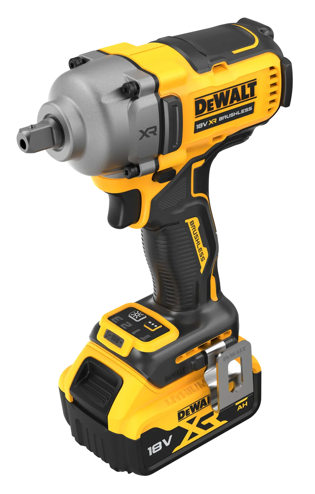 Cheie de impact DEWALT® 18V XR® 1/2" cu motor fără perii, cuplu mediu, cu pin de blocare, 2 x 5Ah