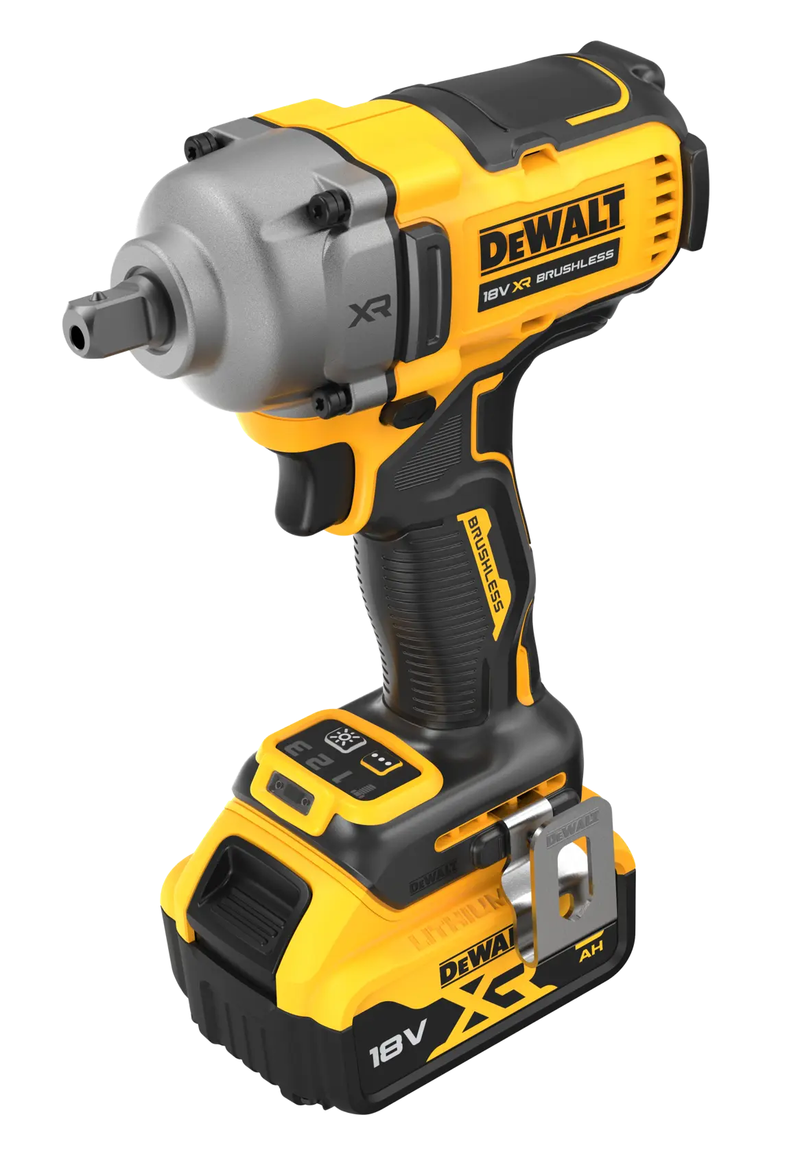 Cheie de impact DEWALT® 18V XR® 1/2" cu motor fără perii, cuplu mediu, cu pin de blocare, 2 x 5Ah