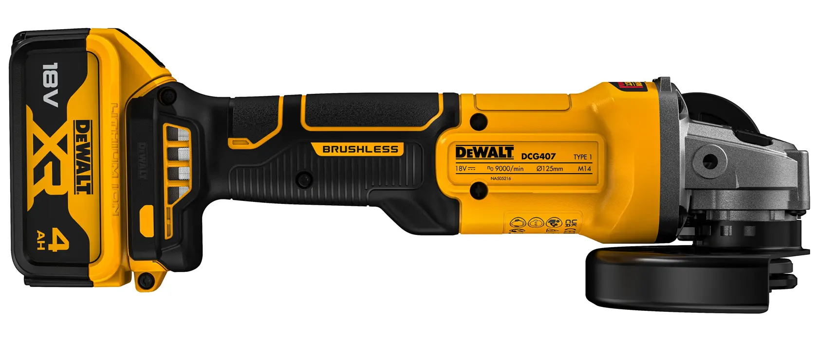 Polizor unghiular de 125 mm 18V XR fără perii - 2 x 4Ah