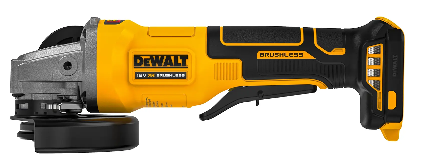 Polizor unghiular 18V XR, fără perii, 125 mm, cu întrerupător tip paletă (doar unealta, fără accesorii)