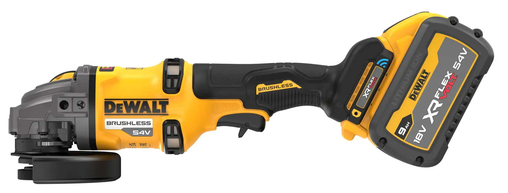 Polizor unghiular 125 mm, 54V XR Flexvolt, cu mâner lateral și funcție Detect - 2 x acumulatori FLEXVOLT 9Ah