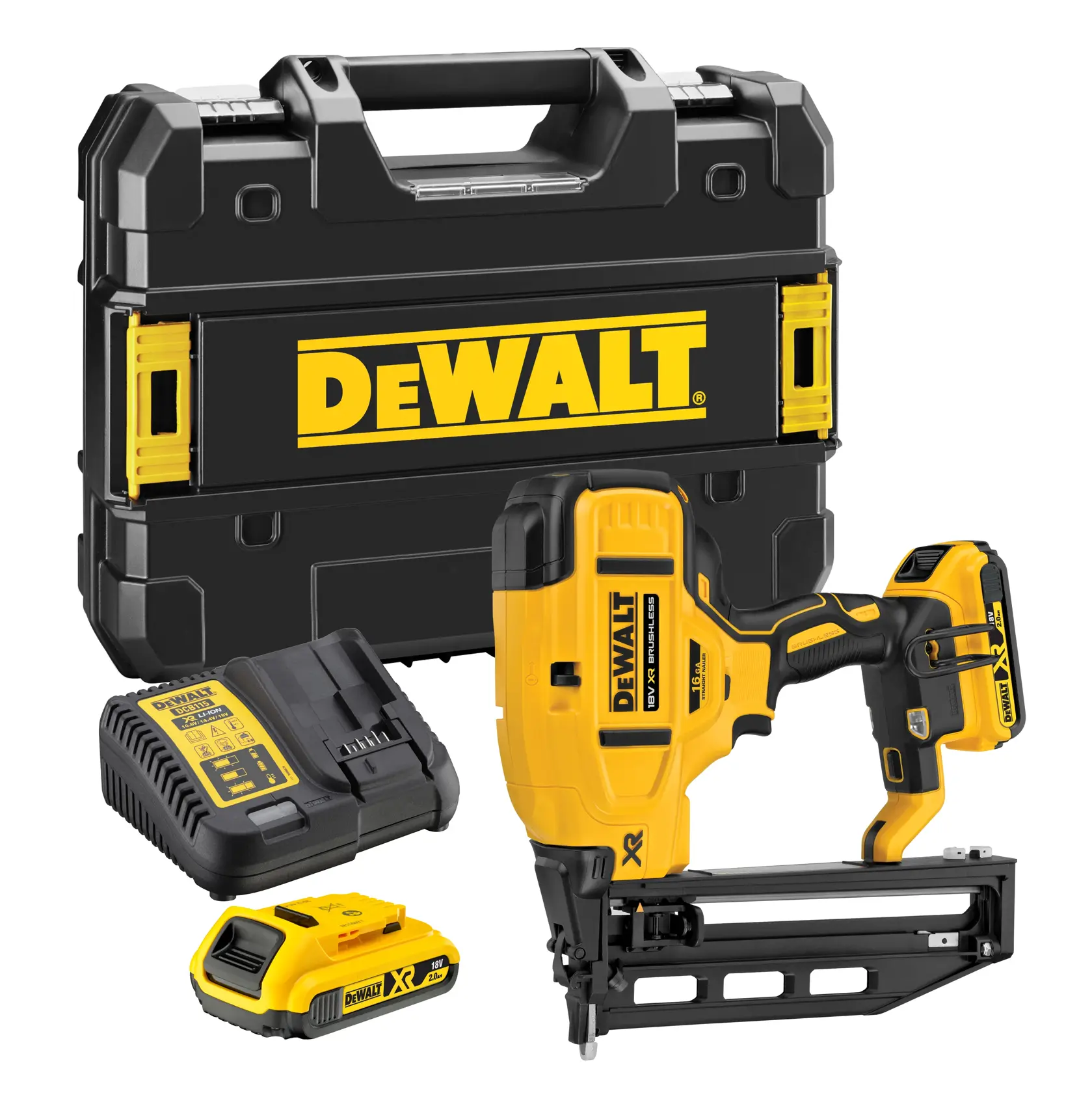 Mașină de bătut cuie drepte Second Fix fără perii de 18V XR (2 X 2 Ah) (16 Gauge)