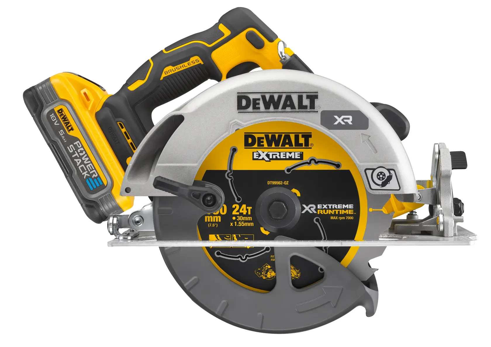 Fierăstrău circular de 190 mm, cu motor fără perii, XR de 18 V - 2 X POWERSTACK™ 5 AH