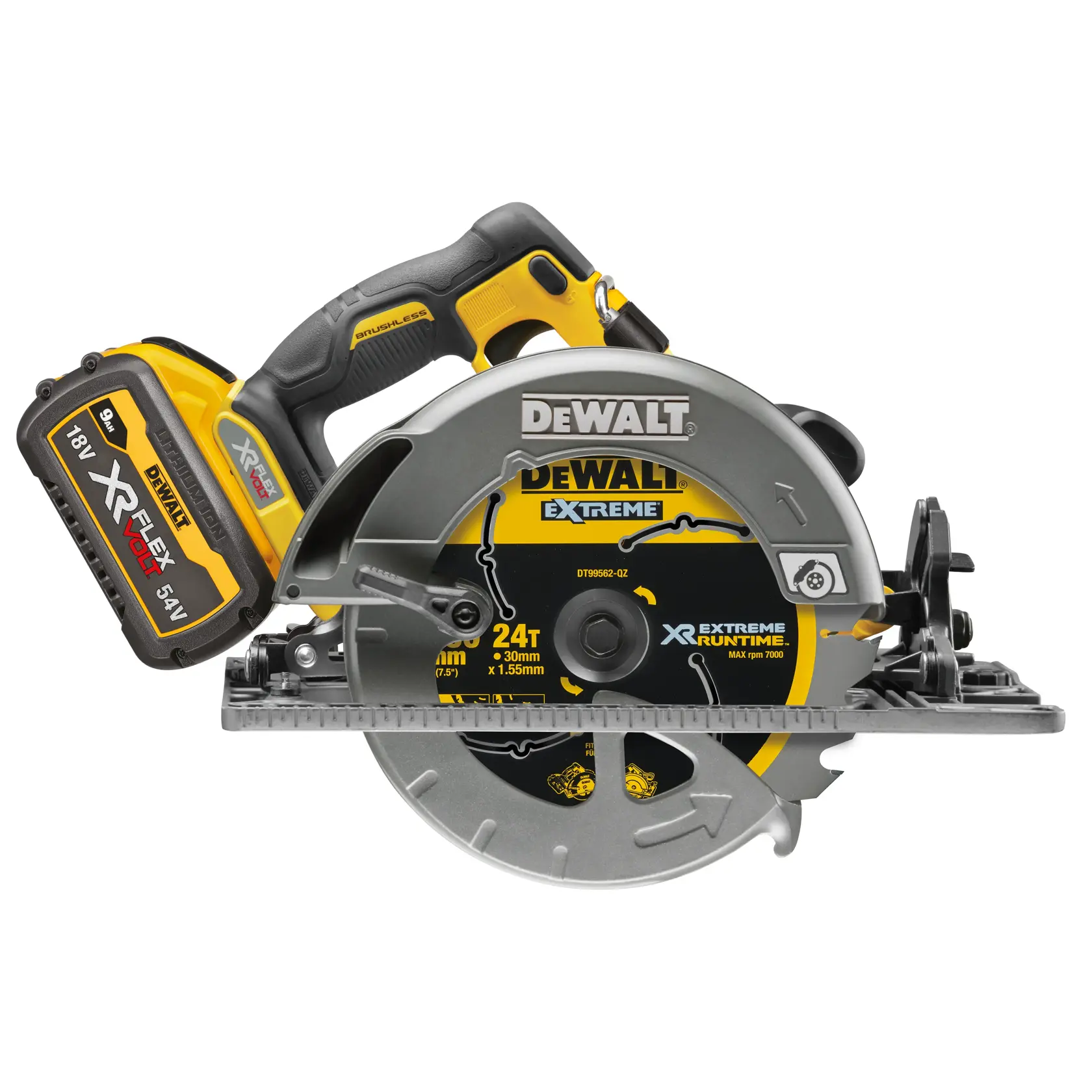 Ferăstrău circular compatibil cu șină XR de 54 V FLEXVOLT, de 190 mm - 2 X 9 Ah