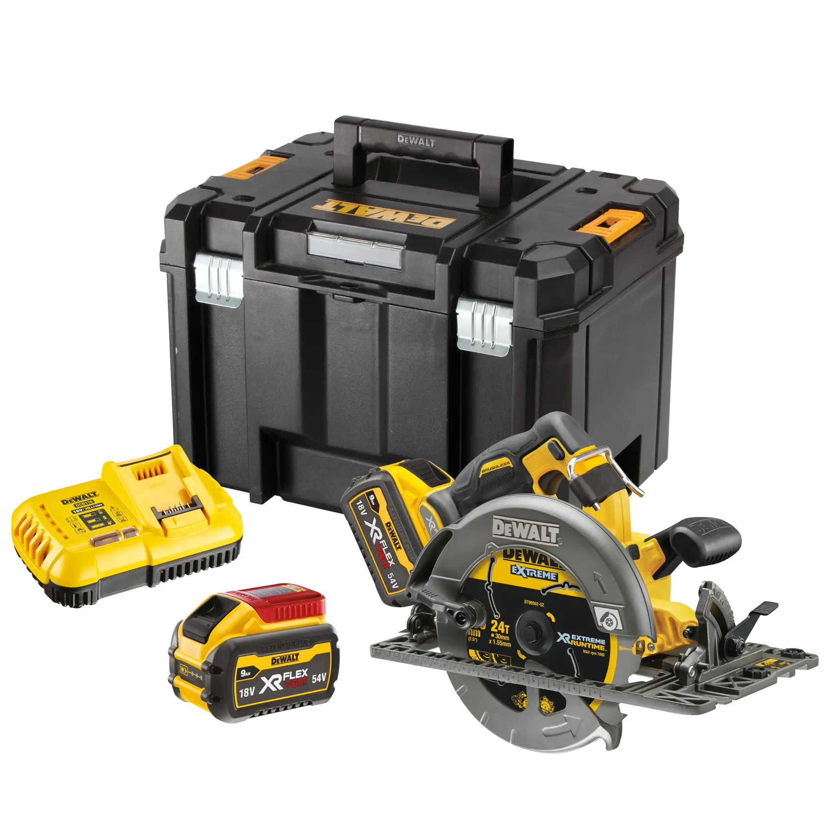 Ferăstrău circular compatibil cu șină XR de 54 V FLEXVOLT, de 190 mm - 2 X 9 Ah