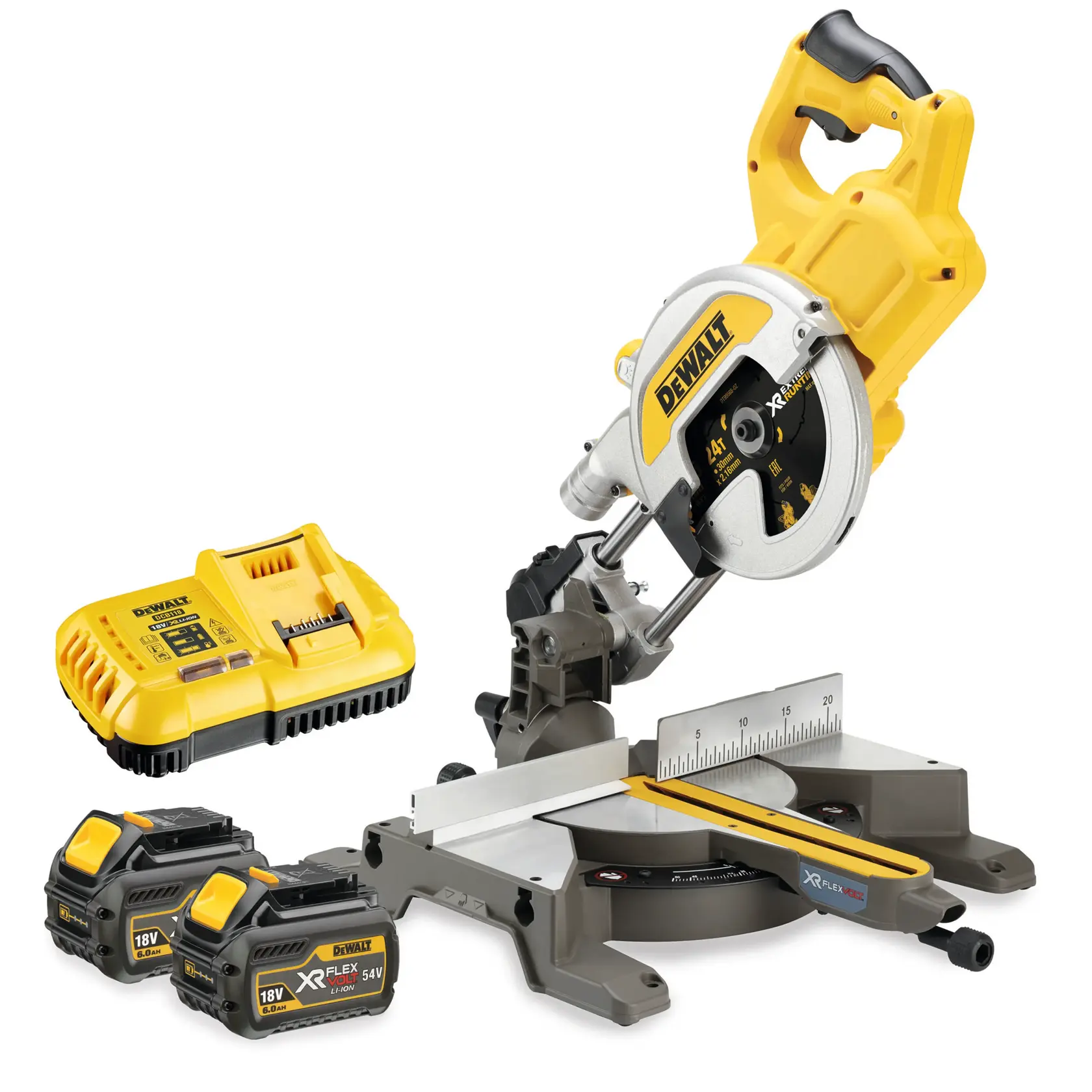 Ferăstrău unghiular XR Flexvolt de 54 V, de 216 mm - 2 X 6Ah