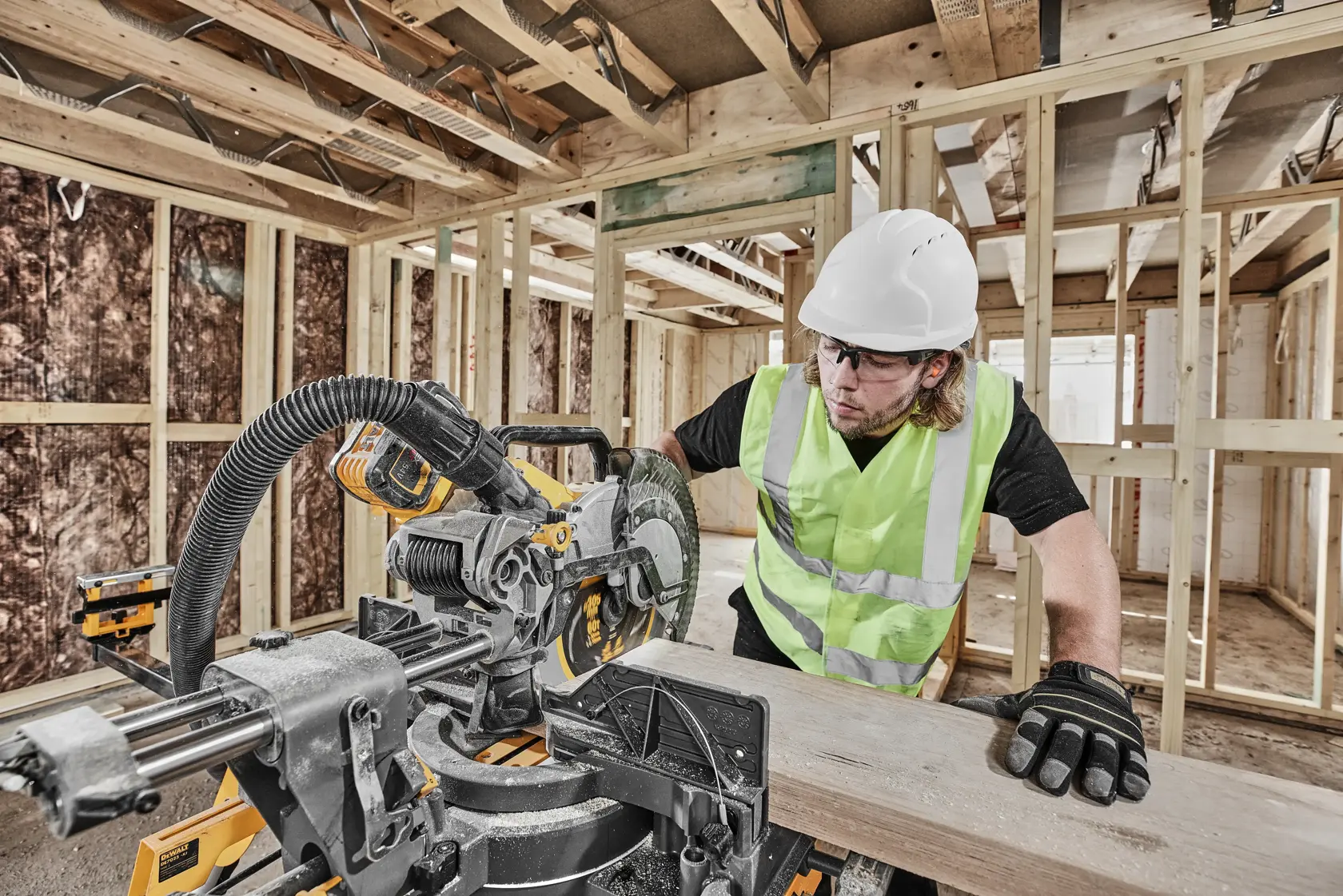 Graphic showing DEWALT XTREME Sub-Compact Series branding with the slogan 'Compact and Performance Packed' on a yellow background.