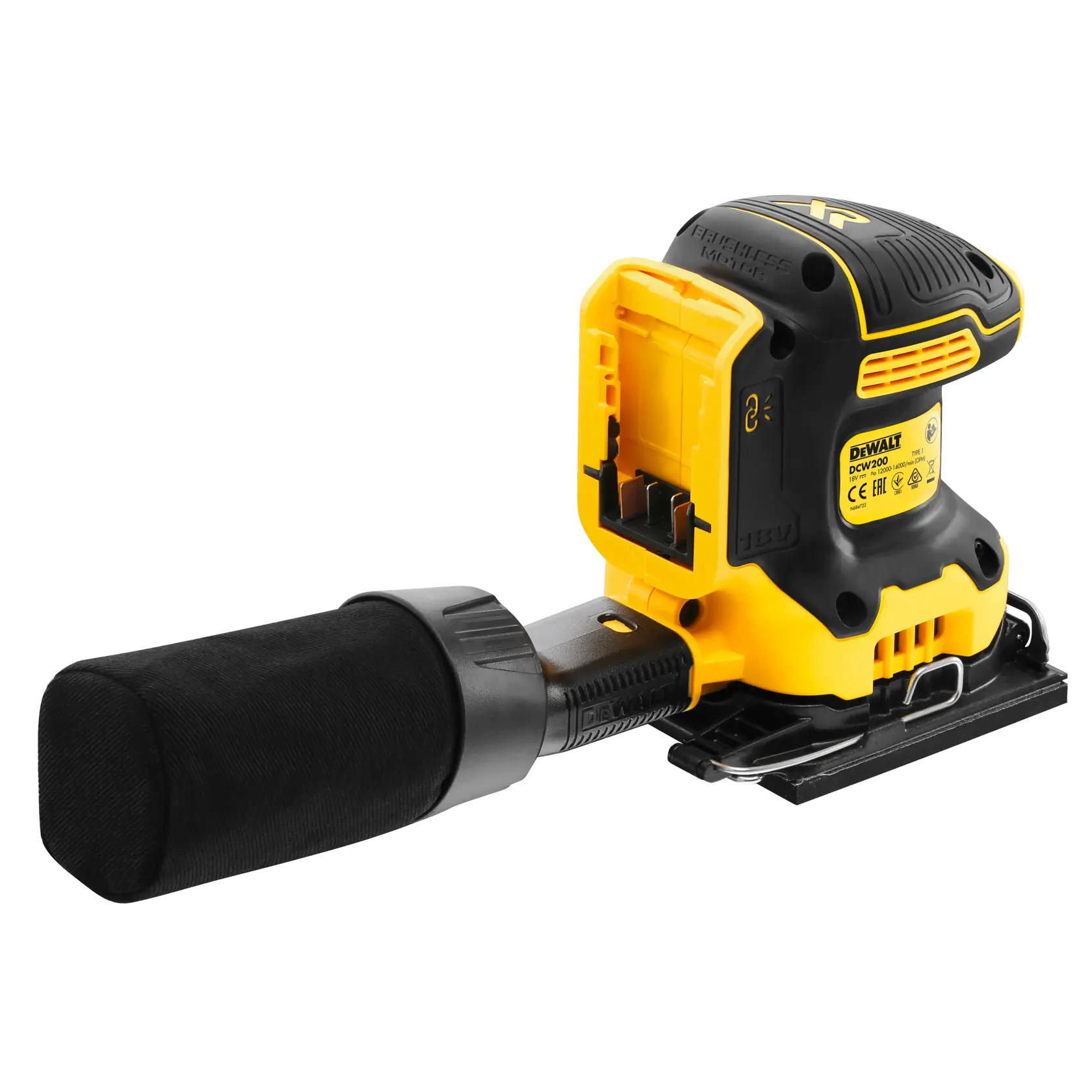 Șlefuitor de palmă cu hârtie abrazivă 1/4 și motor fără perii XR de 18 V - Unitate fără accesorii