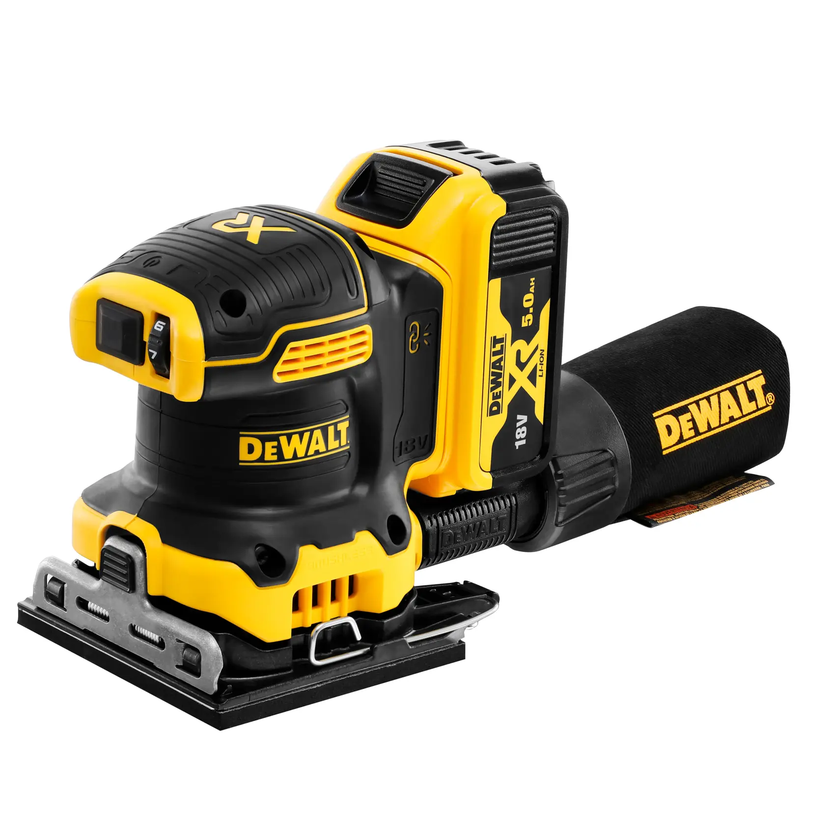 Șlefuitor cu palmă de 1/4 de foaie fără perii 18V XR fără perii (2 x 5 Ah)