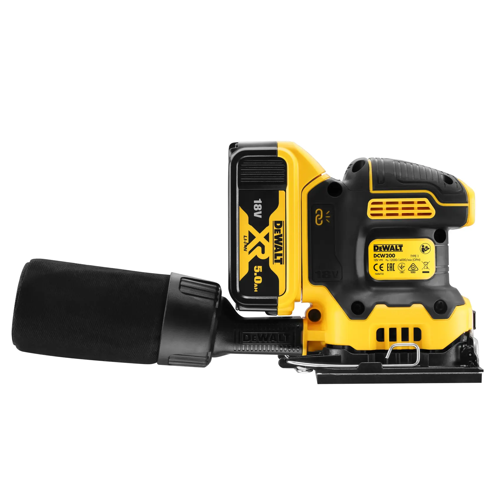 Șlefuitor cu palmă de 1/4 de foaie fără perii 18V XR fără perii (2 x 5 Ah)