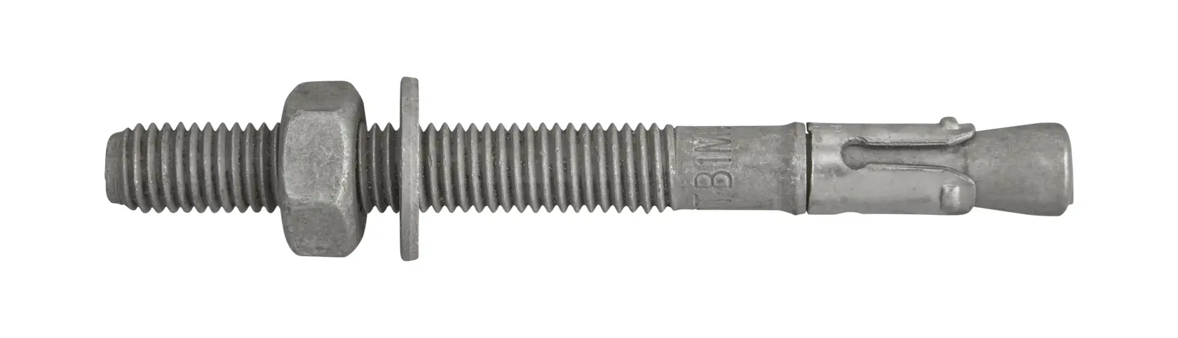 Metal anchor bolt with nut and washer for secure fixings, shown on a white background.