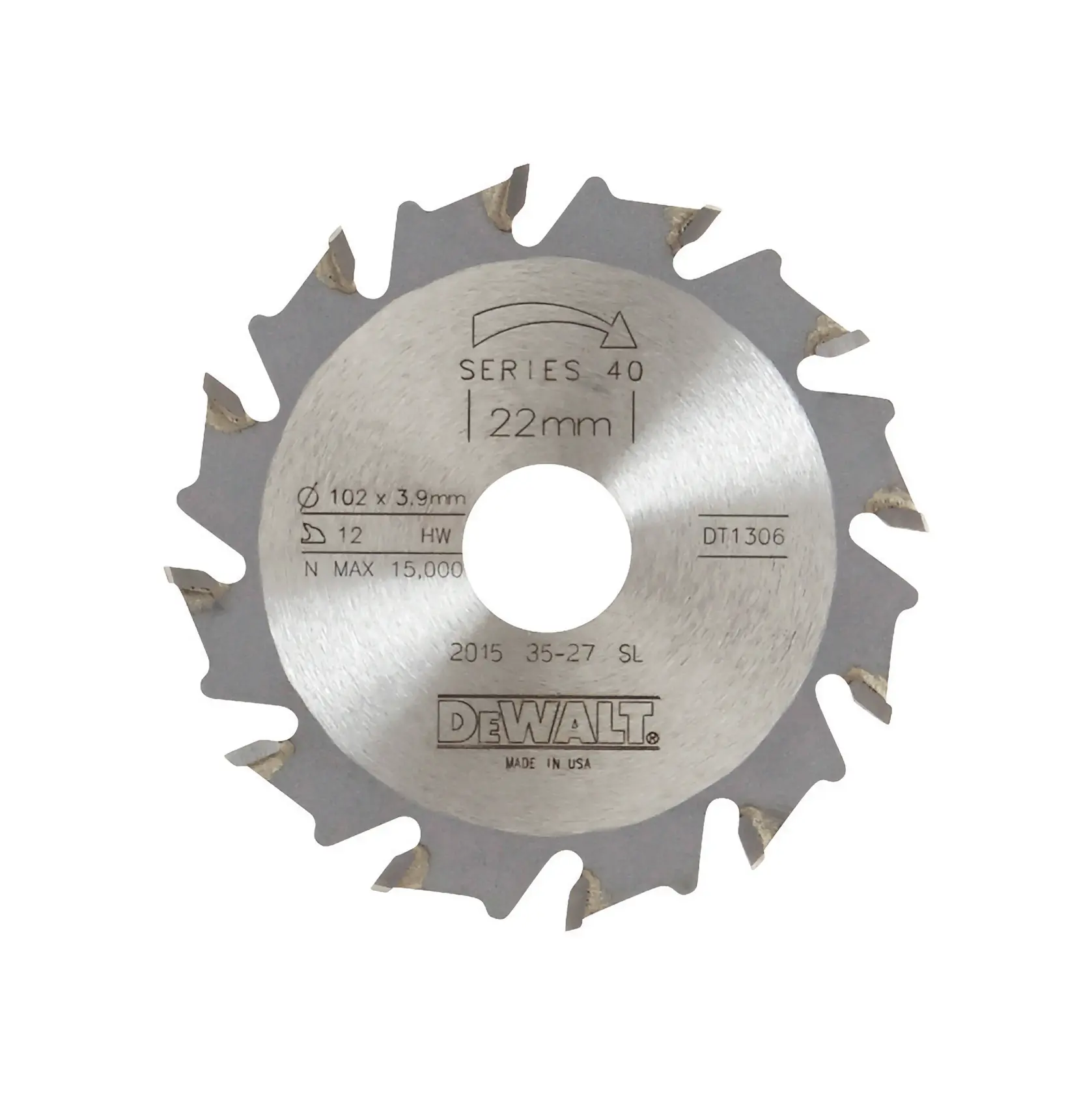 Hoja de sierra circular DEWALT DT1306, Series 40, 22mm, 12 dientes, para madera.