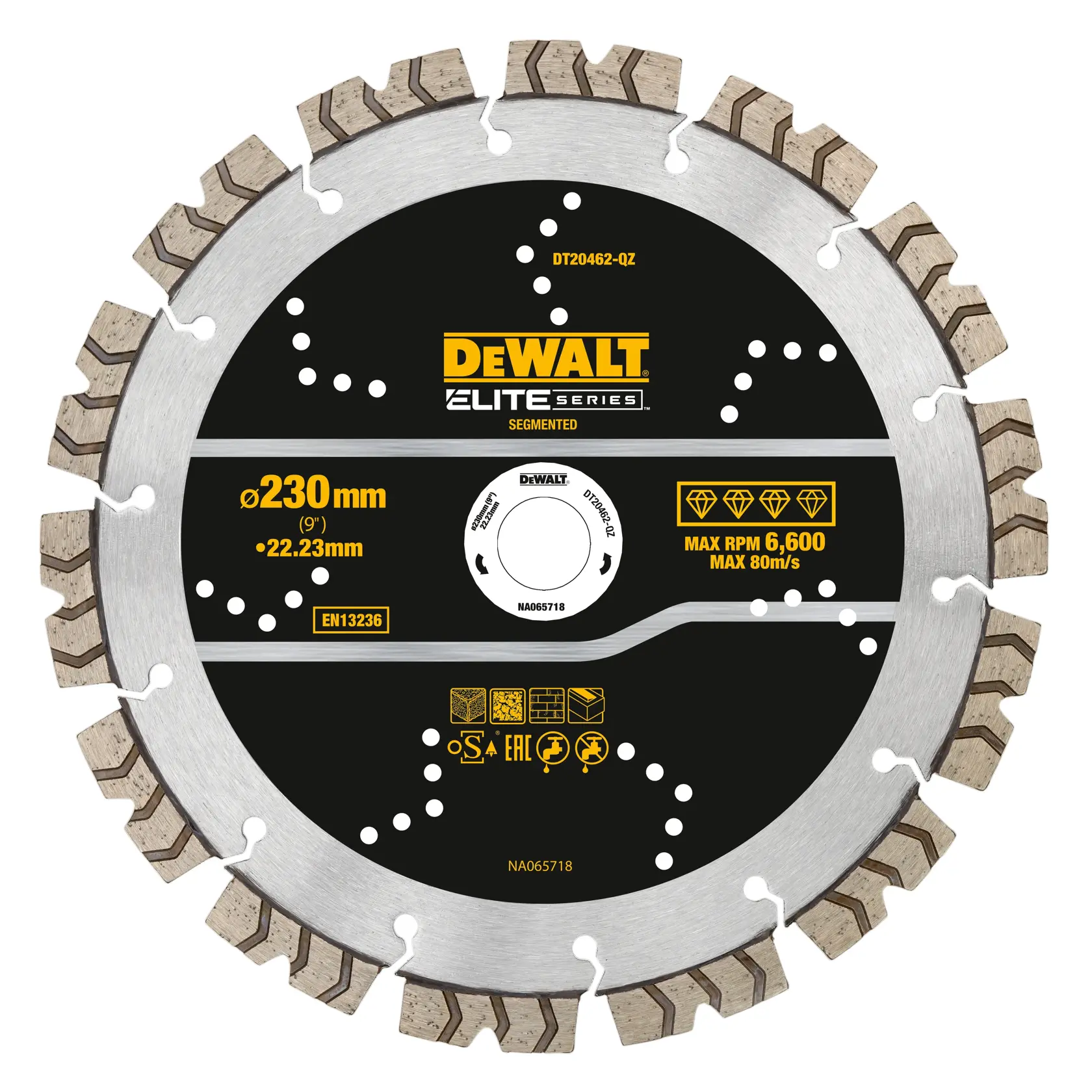 Disco segmentado diamante DEWALT Elite Series, 230mm de diámetro, para corte, DT20462-QZ.