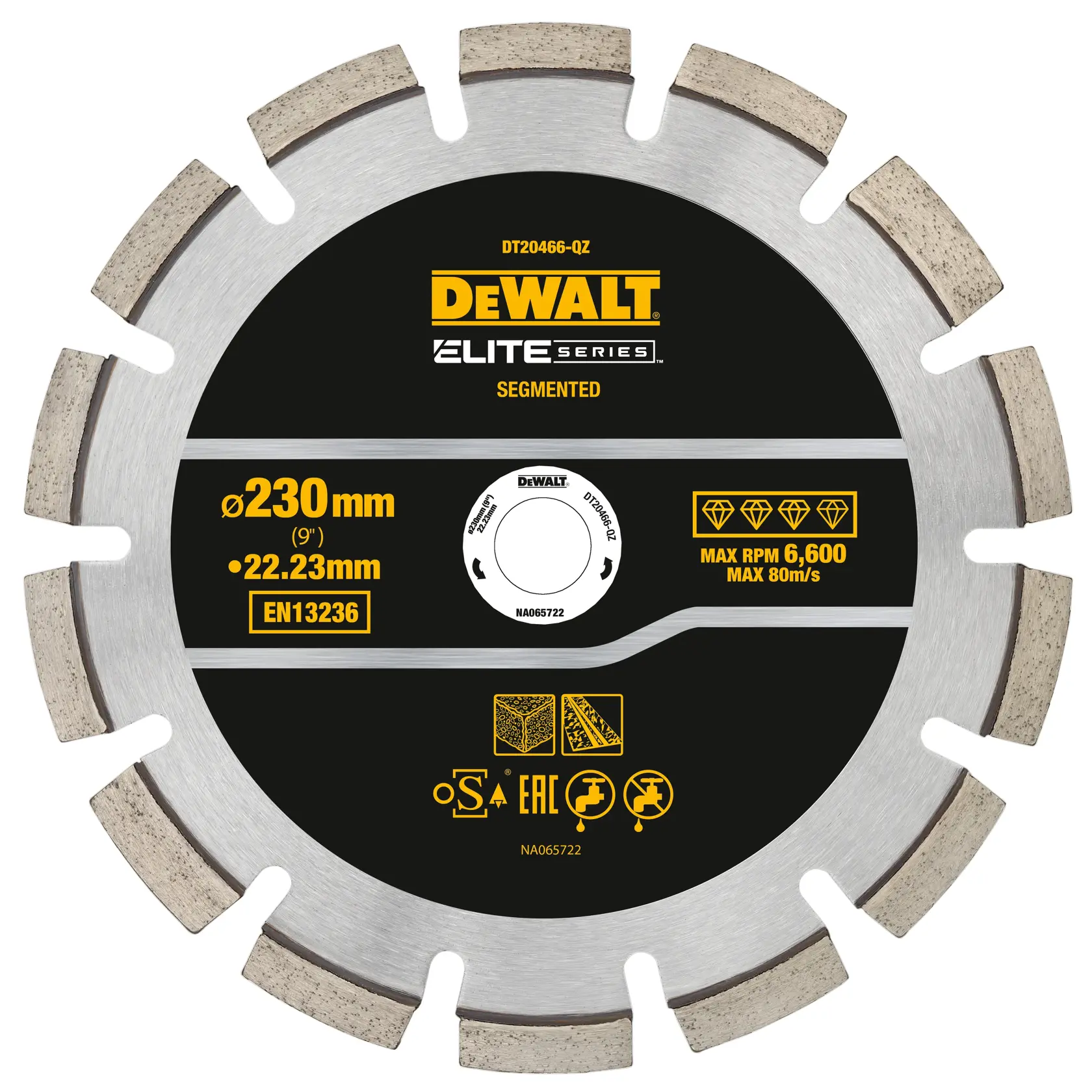 Disco segmentado de diamante DEWALT, 230 mm de diámetro, para cortar materiales, Elite Series DT20466.