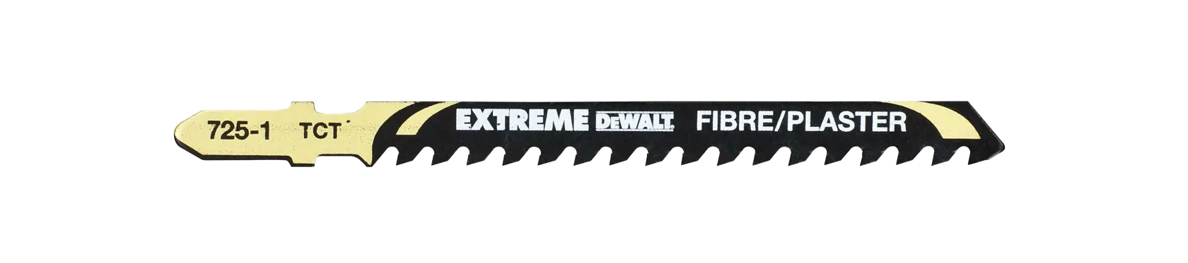 Hoja de caladora DEWALT DT2103-QZ Extreme para fibra y yeso, mostrada aislada sobre un fondo blanco.