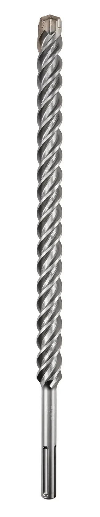 Una broca espiral DEWALT para concreto, mostrada verticalmente sobre fondo blanco.