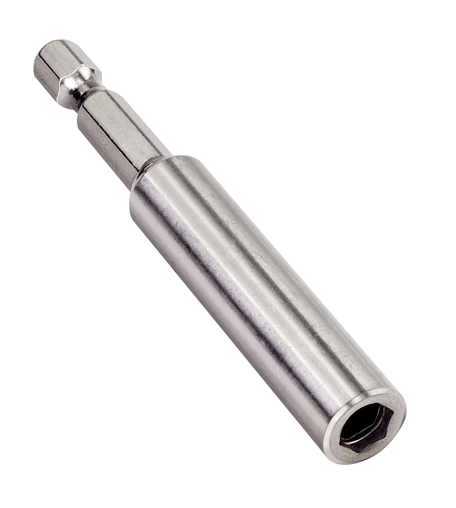 Portabrocas magnético de metal con vástago hexagonal para fijación segura.