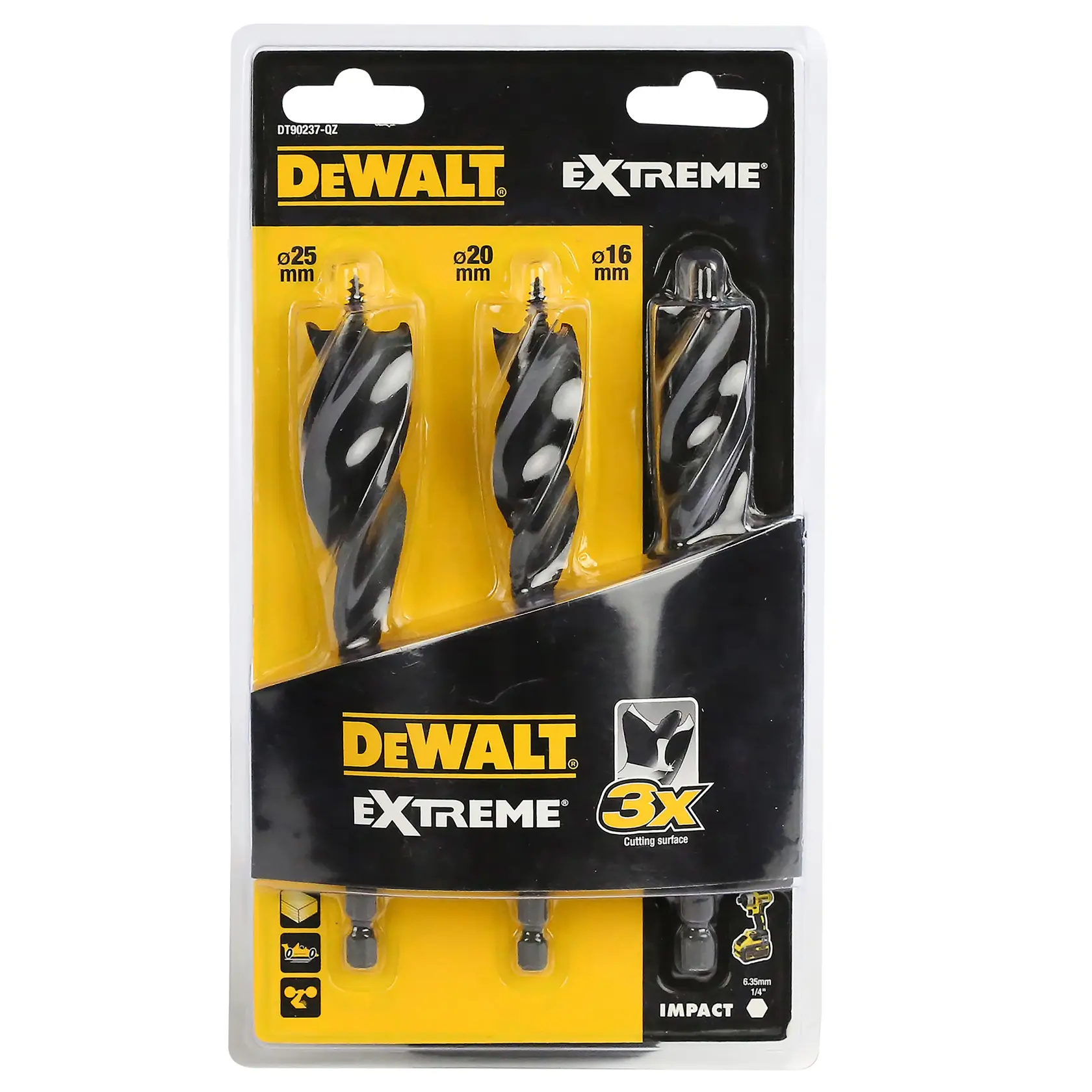 Set DEWALT® EXTREME® cu burghie Tri-Flute pentru lemn, cu autoavans (3 piese)