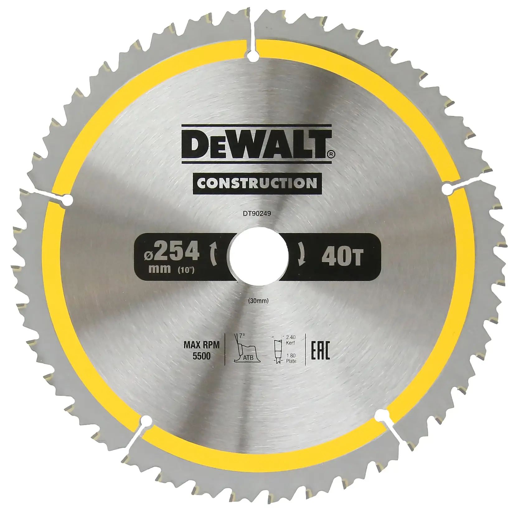 Pânză DEWALT® CONSTRUCTION pentru fierăstrău circular, 254 mm x 30 mm, 40T (25,4/25/16 mm)