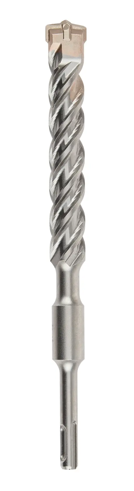 Broca metálica DEWALT DT9686 con ranuras en espiral y vástago SDS-plus sobre fondo blanco.