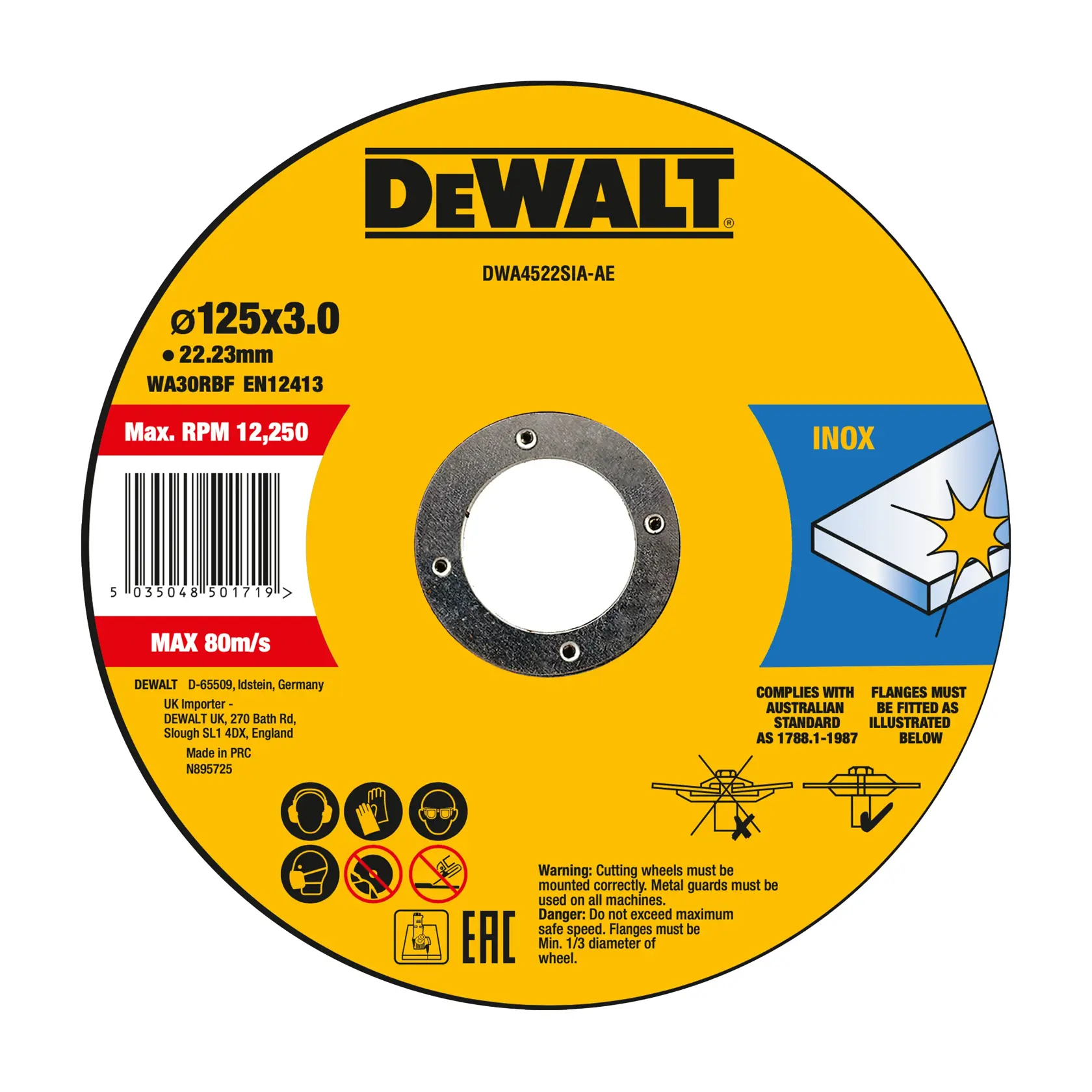 Disc de tăiere din oțel inoxidabil 125 x 3 x 22,23 mm tip 42
